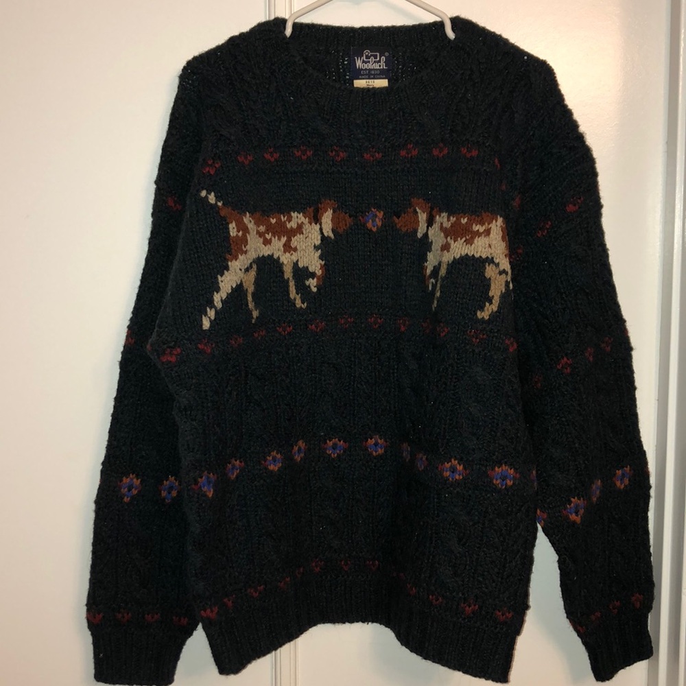 Vintage men’s green with dogs Woolrich sweater